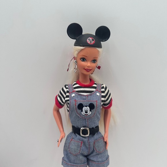 Vintage 1996 Disney Mickey Mouse Barbie Doll Overalls Mickey Ear Hat Shoes  Accs - Picture 2 of 10